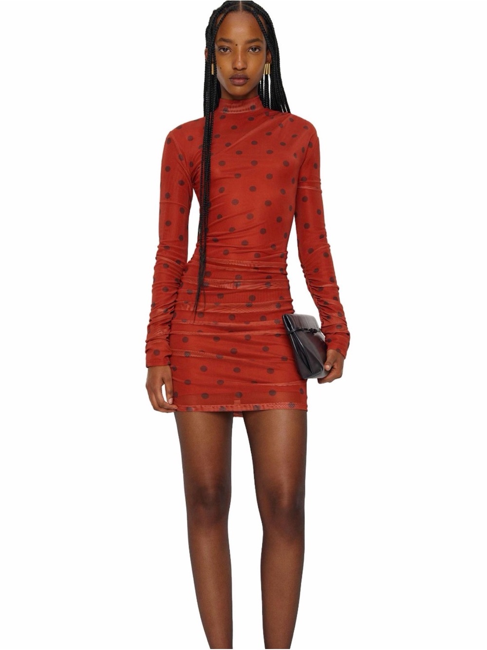Reformation Rust Red Polka-Dot Long-Sleeve Mini Dress